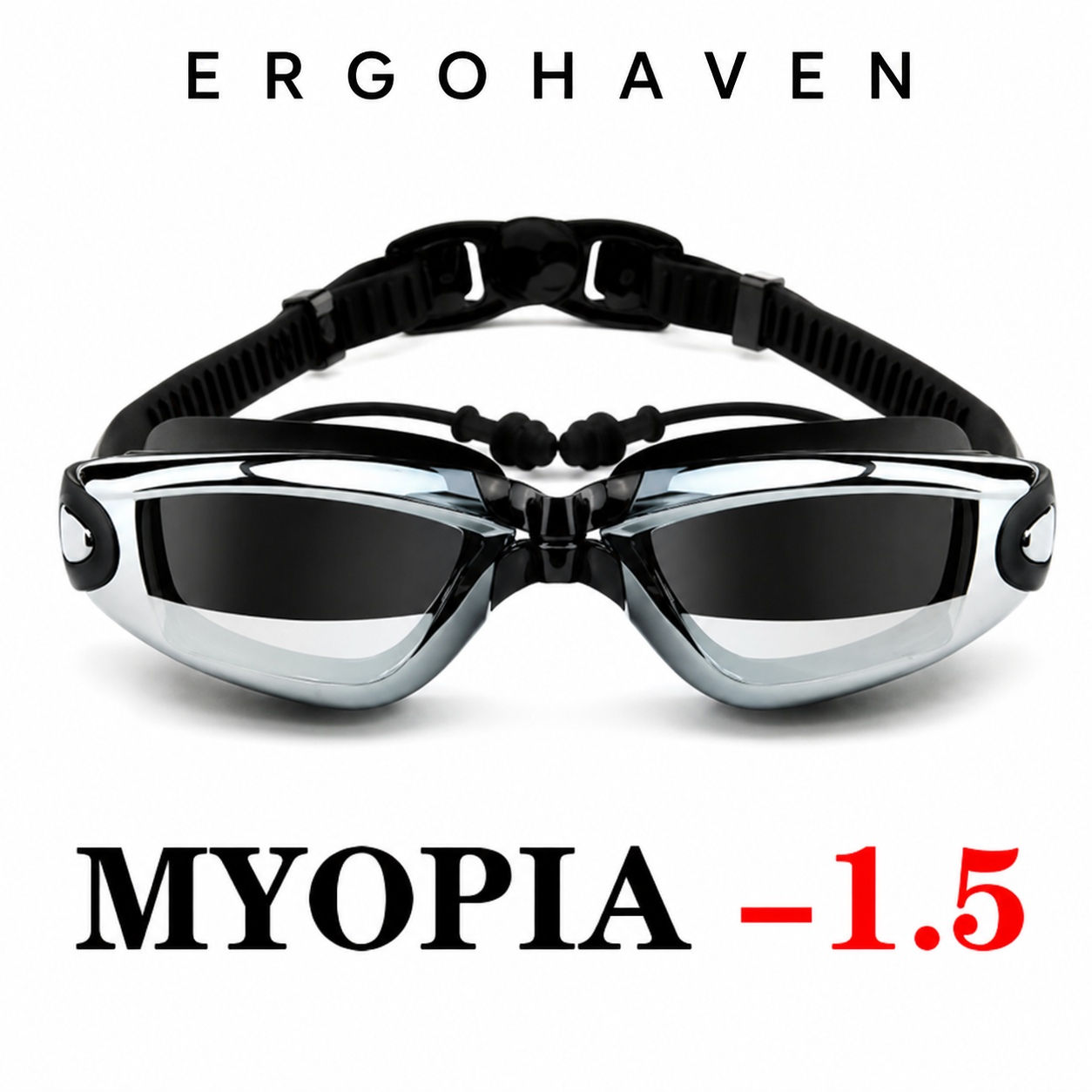 ErgoHaven Prescription Swim Goggles for Nearsighted Adults – Anti-Fog UV Protection