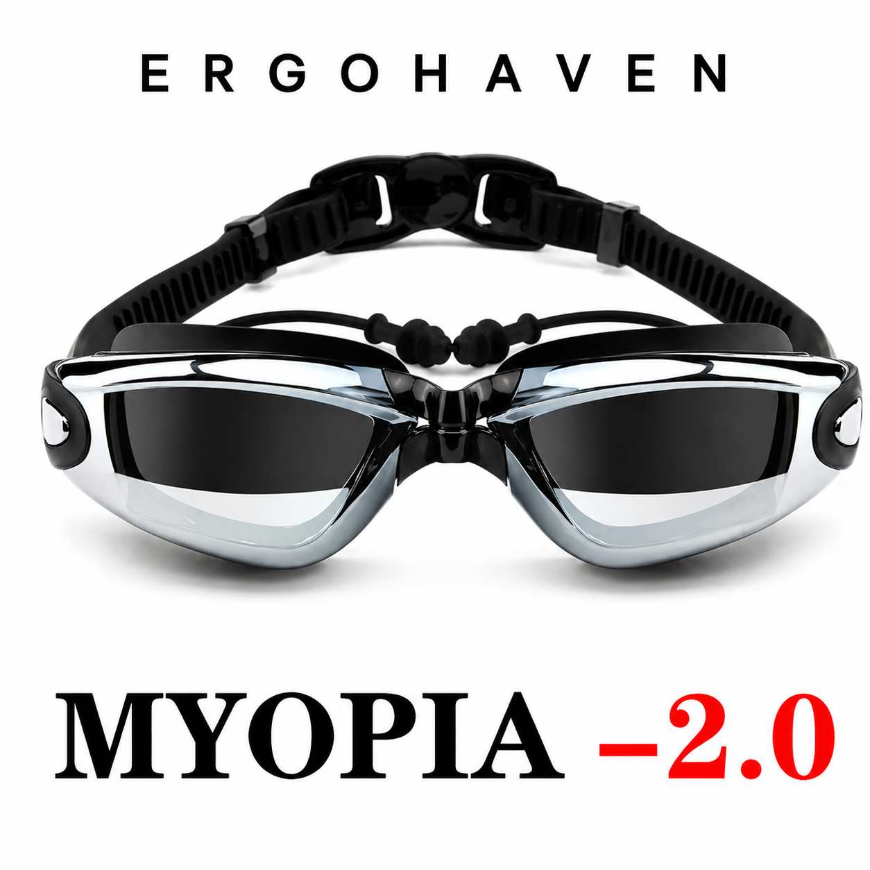 ErgoHaven Prescription Swim Goggles for Nearsighted Adults – Anti-Fog UV Protection