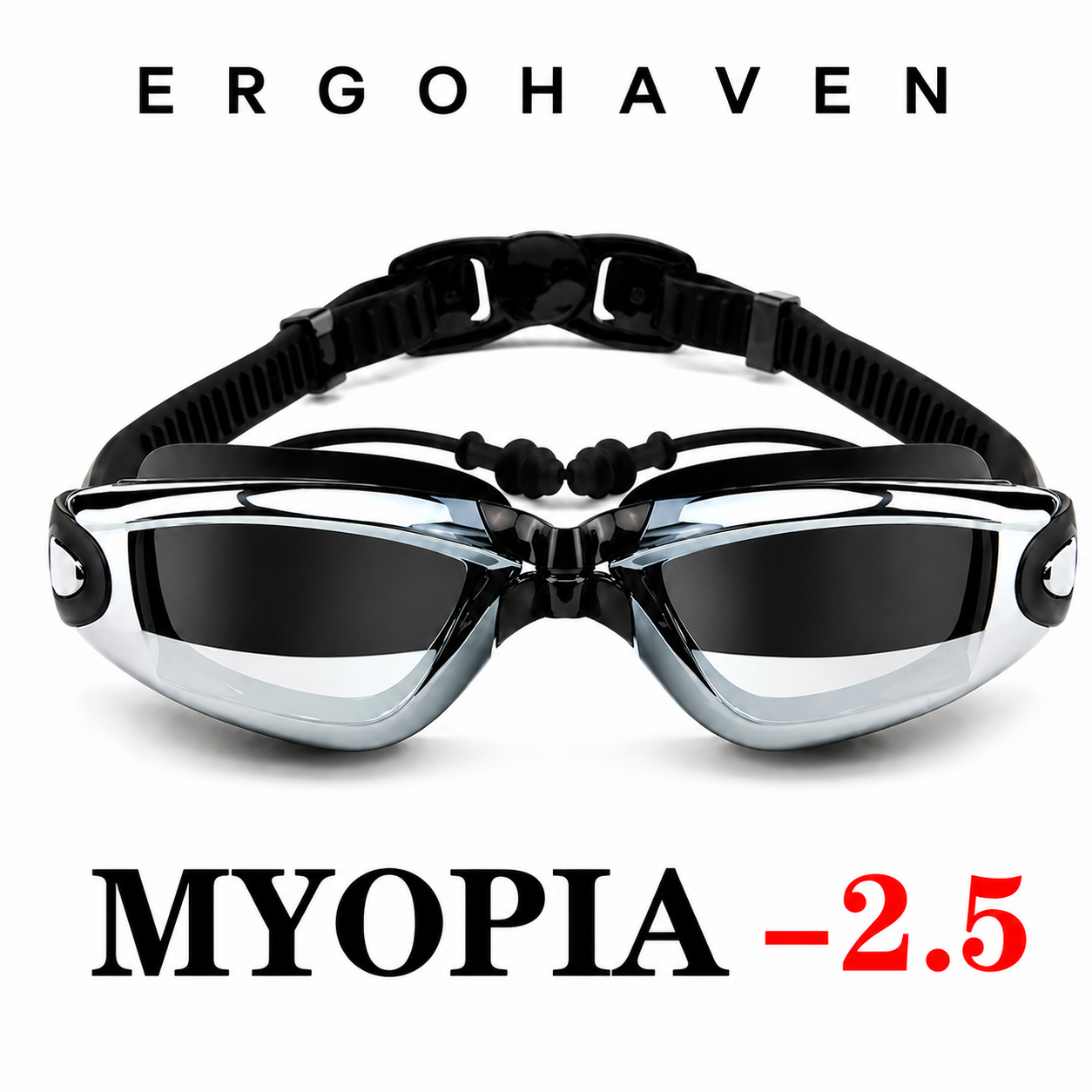 ErgoHaven Prescription Swim Goggles for Nearsighted Adults – Anti-Fog UV Protection