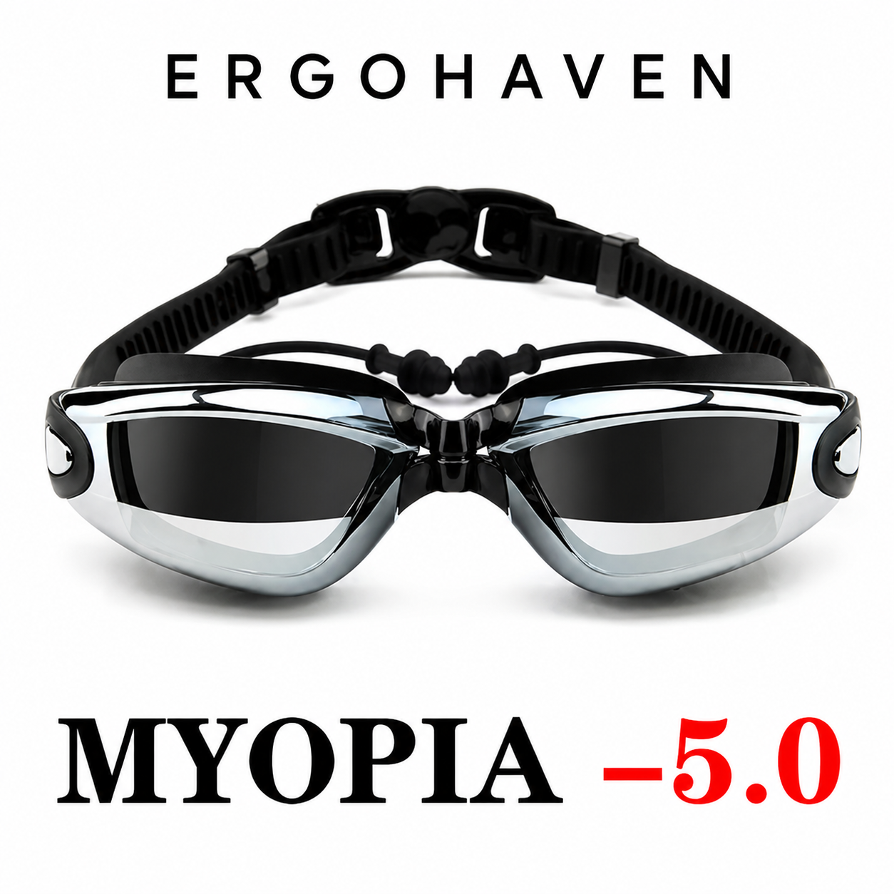 ErgoHaven Prescription Swim Goggles for Nearsighted Adults – Anti-Fog UV Protection