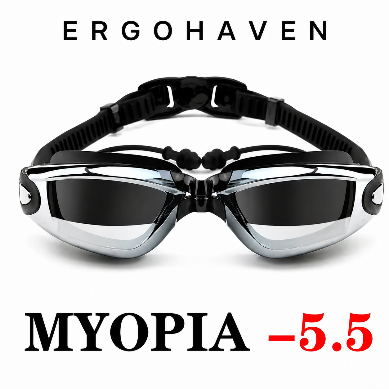 ErgoHaven Prescription Swim Goggles for Nearsighted Adults – Anti-Fog UV Protection