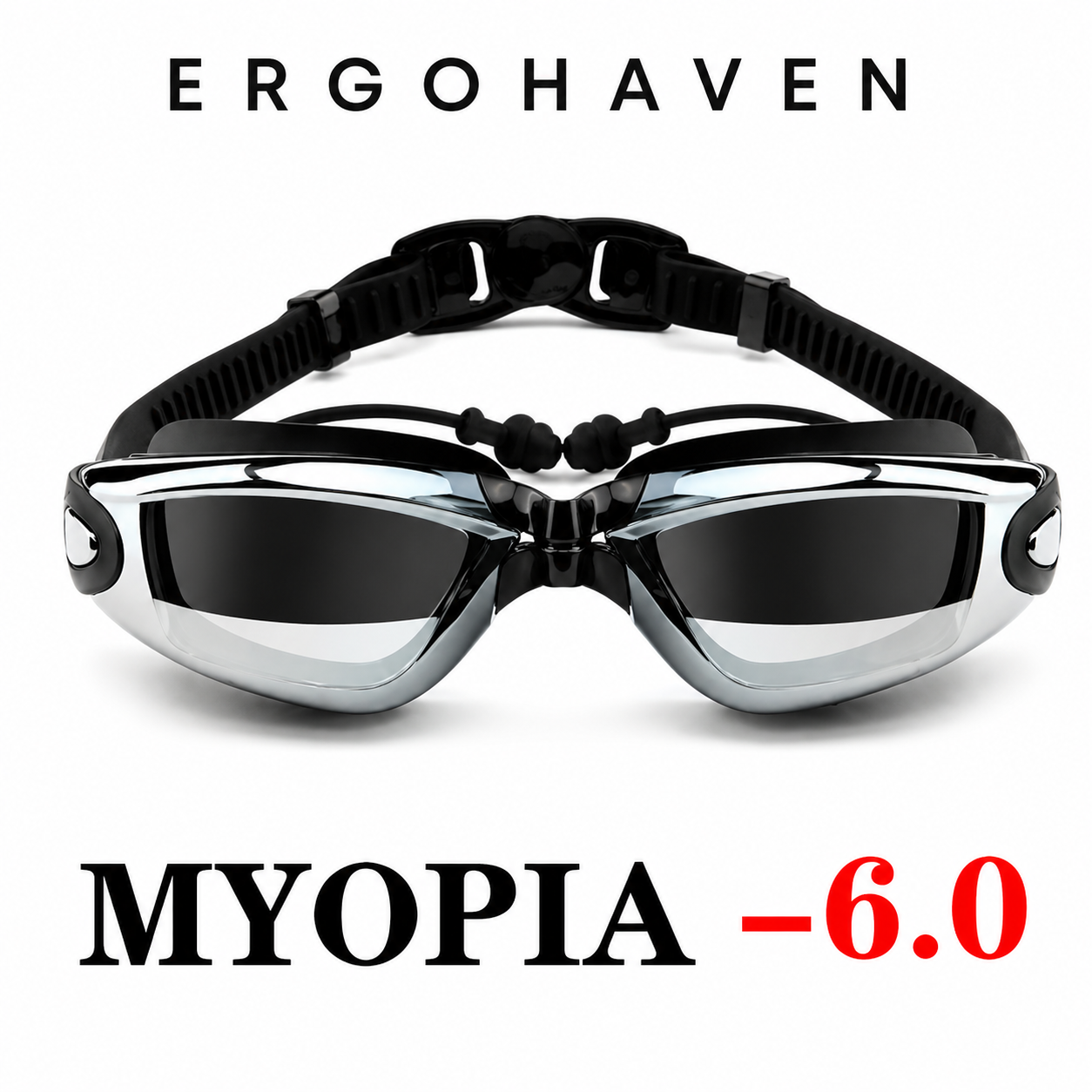 ErgoHaven Prescription Swim Goggles for Nearsighted Adults – Anti-Fog UV Protection