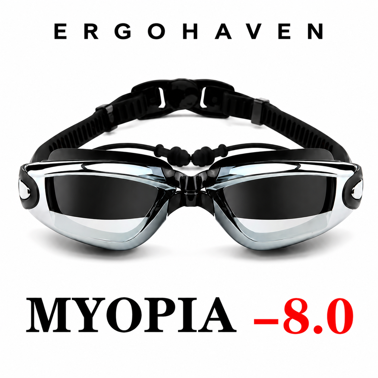 ErgoHaven Prescription Swim Goggles for Nearsighted Adults – Anti-Fog UV Protection