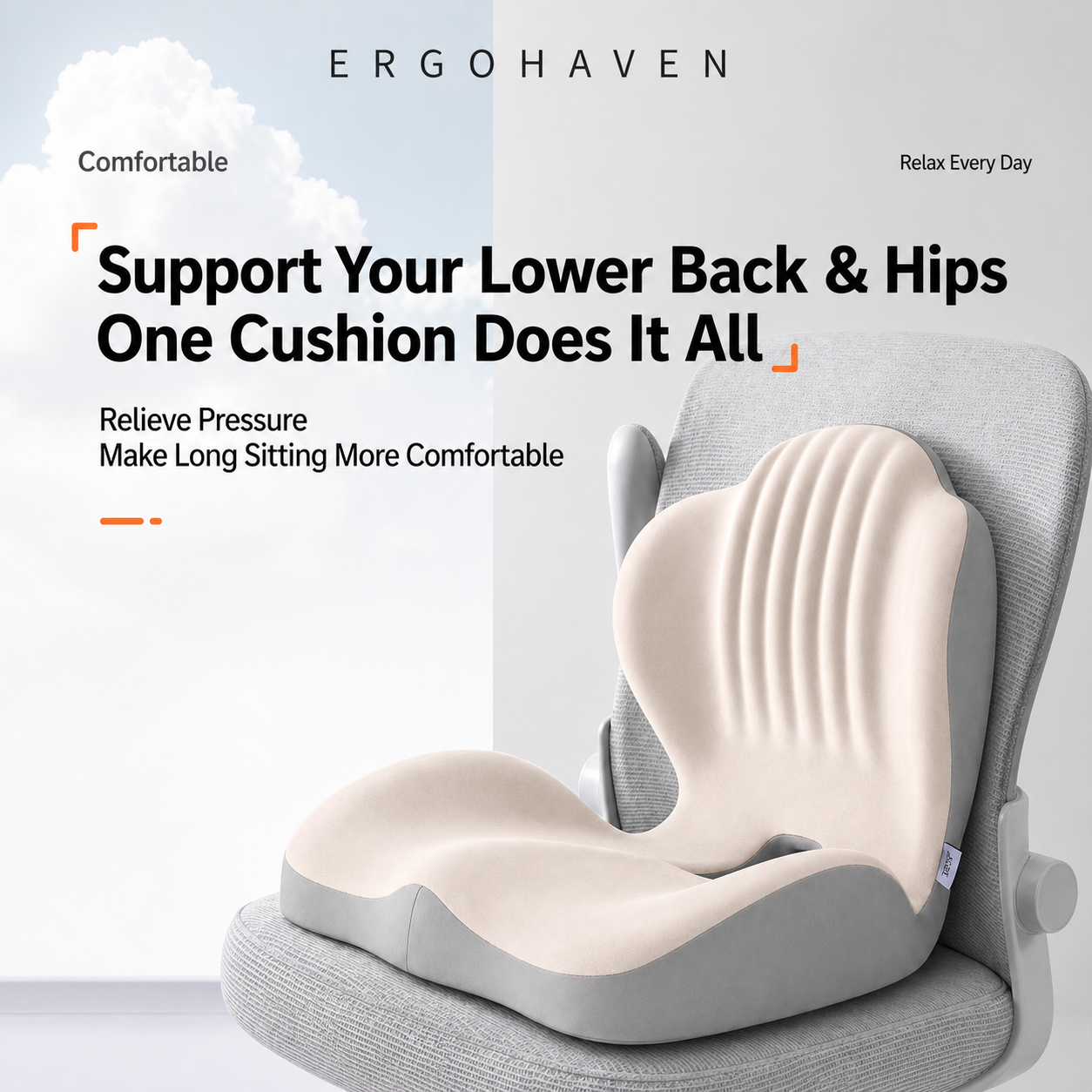 ErgoHaven PostureEase 2-in-1 Ergonomic Memory Foam Seat Cushion with Lumbar Support, L-Shaped Back & Seat Support Pillow, Breathable Non-Slip Office Chair Cushion