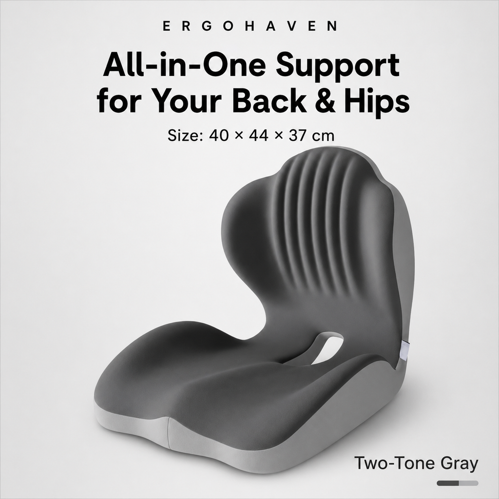 ErgoHaven PostureEase 2-in-1 Ergonomic Memory Foam Seat Cushion with Lumbar Support, L-Shaped Back & Seat Support Pillow, Breathable Non-Slip Office Chair Cushion