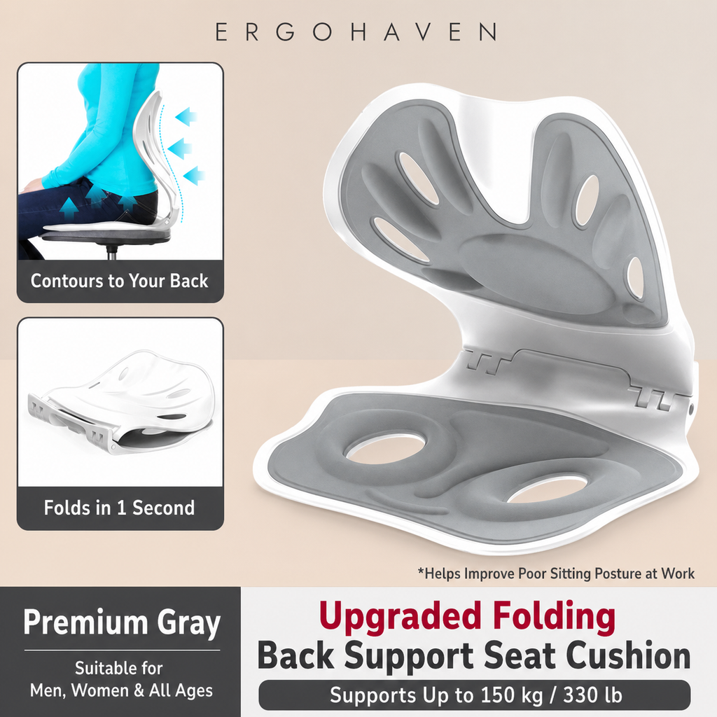 ErgoHaven FoldEase Foldable Lumbar Support Seat Cushion, Ergonomic Back Support for Office Chair, Car Seat & Home, Portable Posture Support Cushion