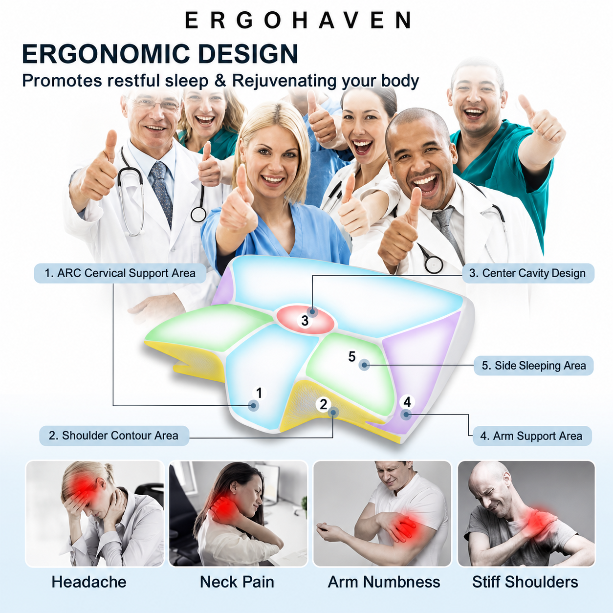 Pillow For ErgoHaven Anti Snore Ergonomic Premium Neck Pain Relief Memory Foam
